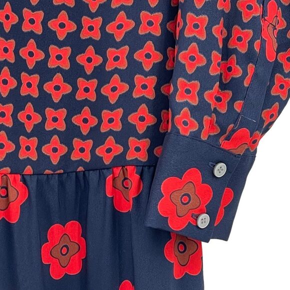 NEW Ann Taylor LOFT Drop Waist Long Sleeve Dress Red Navy Tan Floral | Small - Picture 7 of 11